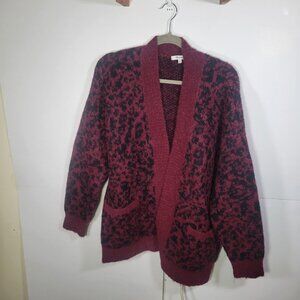 Madewell Women Oversized Alpaca Blend Burgundy & Black Leopard Cardigan Size S